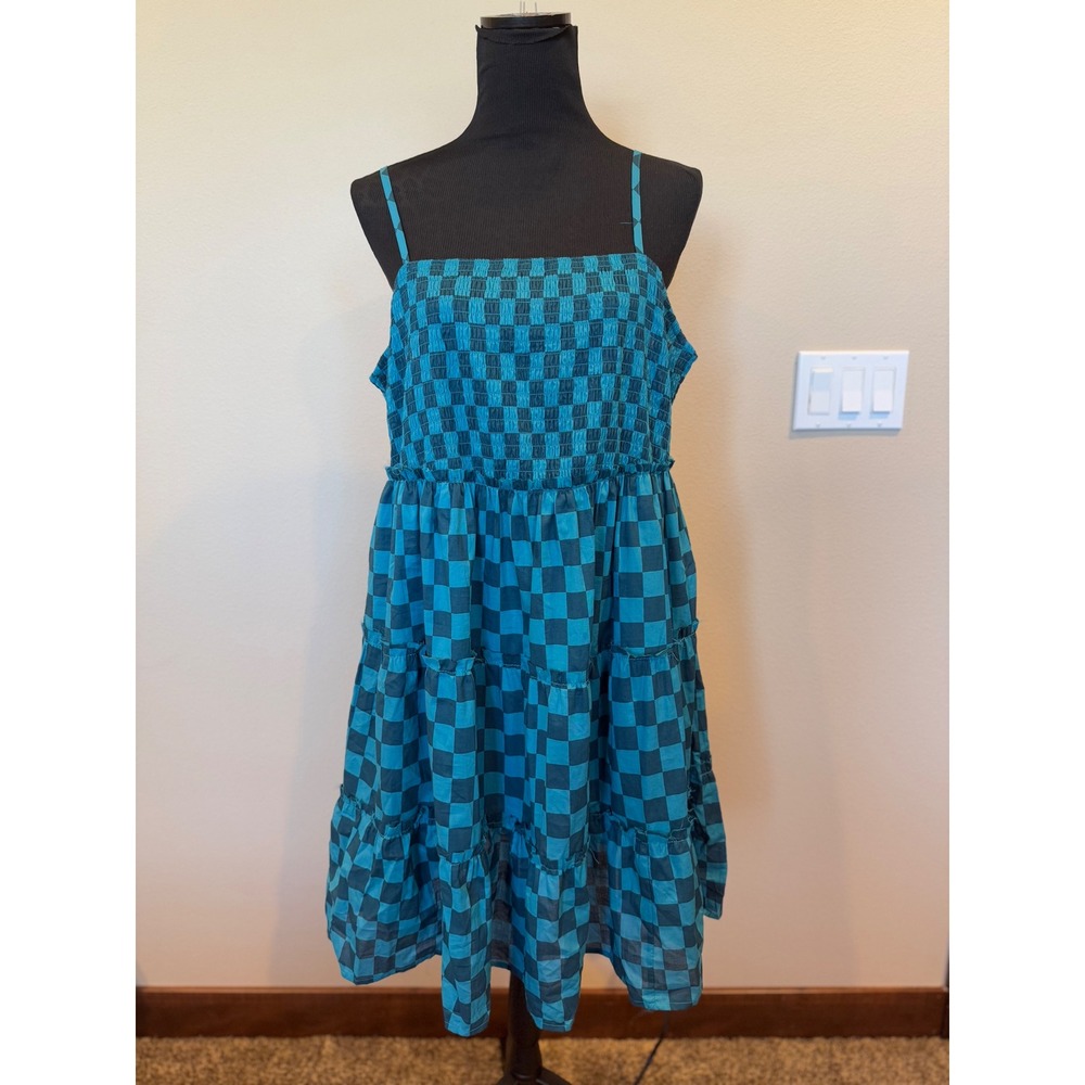 Torrid 4X 26 Mini Cotton Voile Trapeze Cover Up Dress Checkered Blue